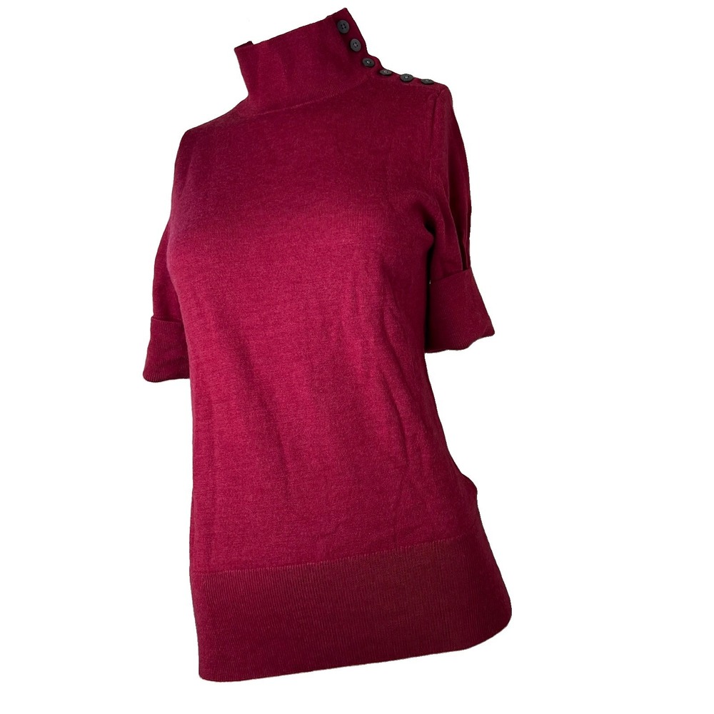 Banana Republic Extra Fine Merino Sweater Mock Neck Button Shoulder Cuff SS M
